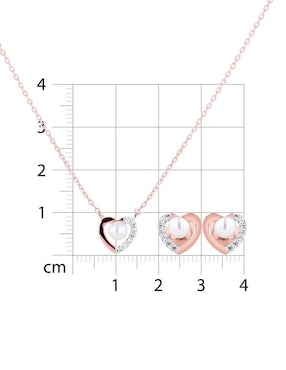 Aretes y collar de corazón Joyerias Bizzarro de oro rosa 14 K diamante