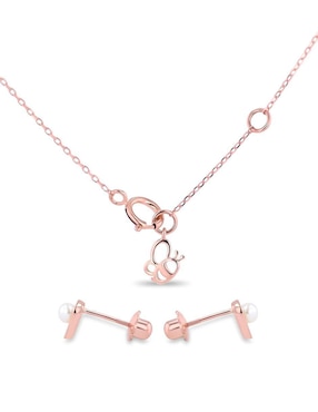 Aretes y collar de corazón Joyerias Bizzarro de oro rosa 14 K diamante