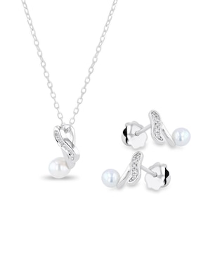 Aretes y collar de música Joyerias Bizzarro de oro blanco 14 K diamante