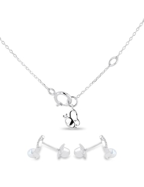 Aretes y collar de música Joyerias Bizzarro de oro blanco 14 K diamante