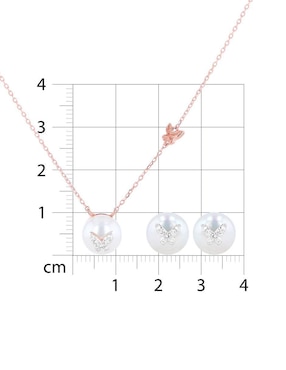 Aretes y collar de mariposa Joyerias Bizzarro de oro rosa 14 K diamante
