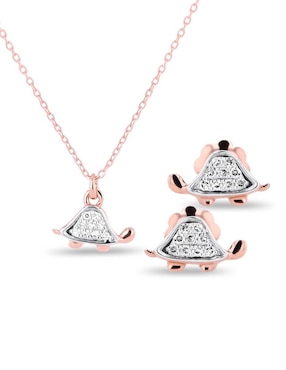 Aretes y collar de tortuga Joyerias Bizzarro de oro rosa 14 K diamante