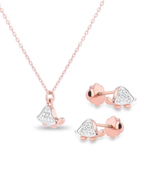 Aretes y collar de tortuga Joyerias Bizzarro de oro rosa 14 K diamante