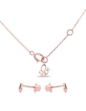 Aretes y collar de tortuga Joyerias Bizzarro de oro rosa 14 K diamante