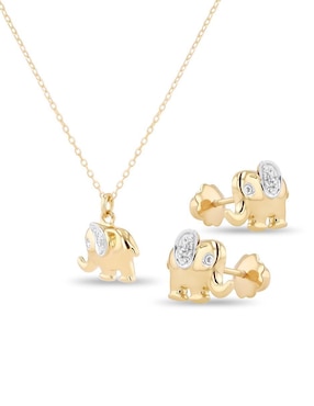 Aretes y collar de elefante Joyerias Bizzarro de oro amarillo 14 K diamante