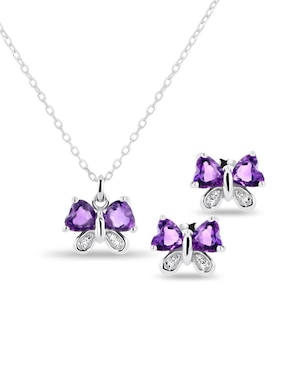 Aretes y collar de mariposa Joyerias Bizzarro de oro blanco 14 K diamante