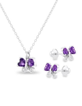 Aretes y collar de mariposa Joyerias Bizzarro de oro blanco 14 K diamante