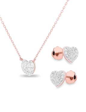 Aretes y collar de corazón Joyerias Bizzarro de oro rosa 14 K diamante