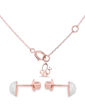 Aretes y collar de corazón Joyerias Bizzarro de oro rosa 14 K diamante