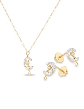 Aretes y collar de gato Joyerias Bizzarro de oro amarillo 14 K diamante