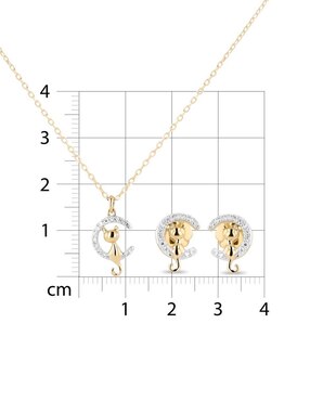 Aretes y collar de gato Joyerias Bizzarro de oro amarillo 14 K diamante