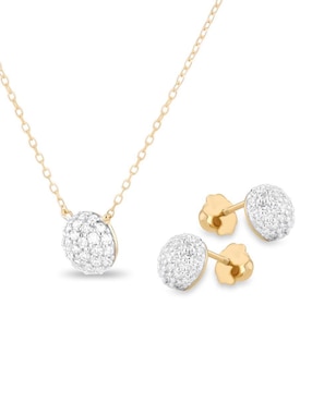 Aretes y collar de redonda Joyerias Bizzarro de oro amarillo 14 K diamante
