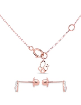 Aretes y collar de corazón Joyerias Bizzarro de oro rosa 14 K diamante