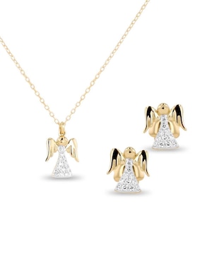 Aretes y collar de angel Joyerias Bizzarro de oro amarillo 14 K diamante