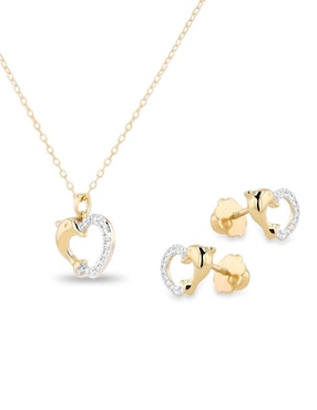 Aretes y collar de corazón Joyerias Bizzarro de oro amarillo 14 K diamante