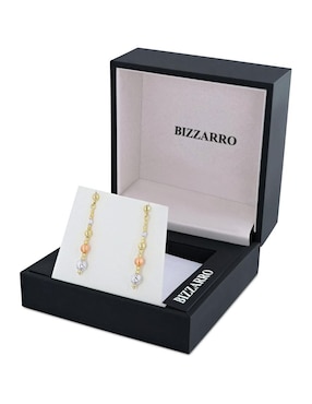 Aretes corto de esfera Joyerias Bizzarro de oro florentino 14 k con acabado brillante