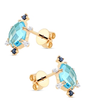 Aretes corto de gota Joyerias Bizzarro de oro amarillo 14 k con acabado brillante diamante