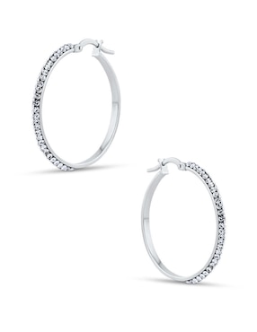 Arracadas circulares Joyerias Bizzarro de oro blanco 14 k con acabado brillante zirconia