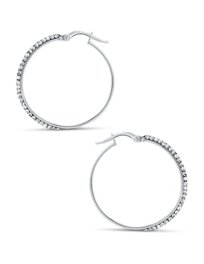Arracadas circulares Joyerias Bizzarro de oro blanco 14 k con acabado brillante zirconia