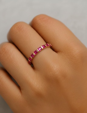 Anillo circular Joyería M De Leon 10 k de oro amarillo zirconia brillante