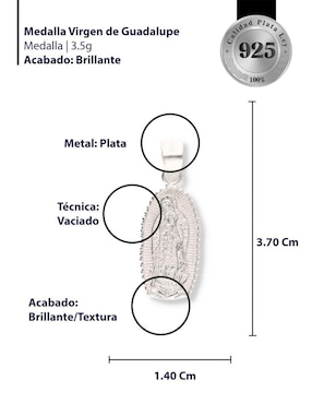 Dije ovalado Enjoya Virgen de Guadalupe de plata P 925