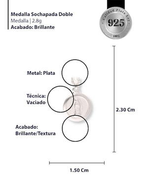 Dije redondo Enjoya Virgen de Guadalupe de plata P 925