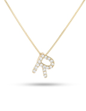 Collar con dije de letra R Joyerías Bizzarro de oro amarillo 14 K