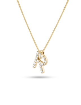 Collar con dije de letra R Joyerías Bizzarro de oro amarillo 14 K