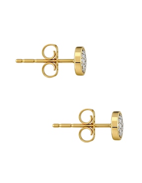 Aretes cortos redondos Mjj Brilliant Inc de oro amarillo 14 K con acabado pavé diamante