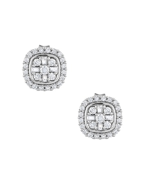 Aretes cortos cuadrados Mjj Brilliant Inc de oro blanco 14 K con acabado pavé diamante