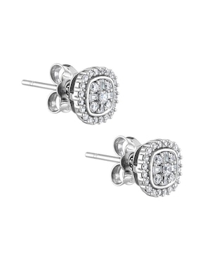Aretes cortos cuadrados Mjj Brilliant Inc de oro blanco 14 K con acabado pavé diamante