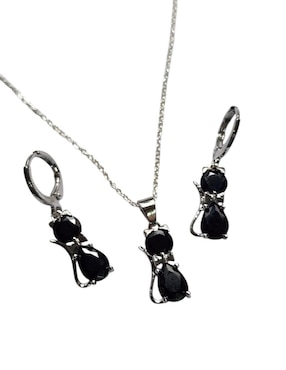 Aretes y collar de gato Limerence By Claudia Herrera de plata P 925 zirconia