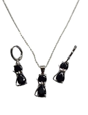 Aretes y collar de gato Limerence By Claudia Herrera de plata P 925 zirconia