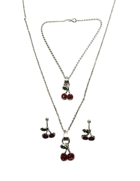 Aretes, collar y pulsera Limerence By Claudia Herrera Cerezas de plata P 925 zirconia