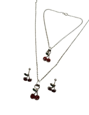 Aretes, collar y pulsera Limerence By Claudia Herrera Cerezas de plata P 925 zirconia