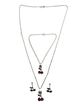 Aretes, collar y pulsera Limerence By Claudia Herrera Cerezas de plata P 925 zirconia