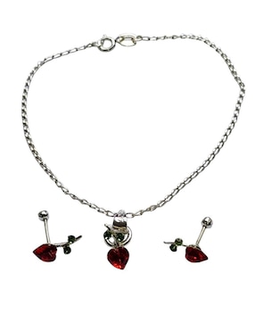Aretes y pulsera de corazón Limerence by Claudia Herrera Cerezas de plata P 925 zirconia