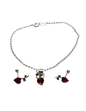 Aretes y pulsera de corazón Limerence by Claudia Herrera Cerezas de plata P 925 zirconia