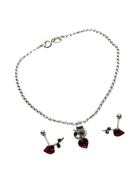 Aretes y pulsera de corazón Limerence by Claudia Herrera Cerezas de plata P 925 zirconia