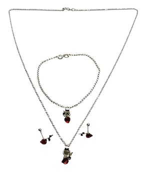 Aretes, collar y pulsera de corazón Limerence by Claudia Herrera Cerezas de plata P 925 zirconia