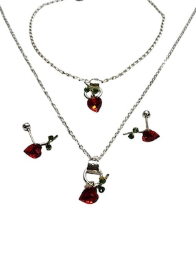 Aretes, collar y pulsera de corazón Limerence by Claudia Herrera Cerezas de plata P 925 zirconia
