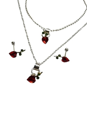 Aretes, collar y pulsera de corazón Limerence by Claudia Herrera Cerezas de plata P 925 zirconia