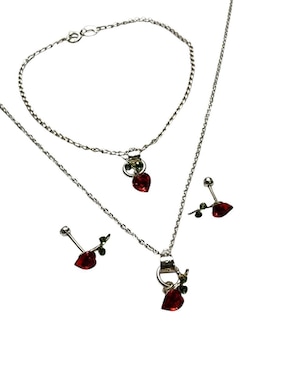Aretes, collar y pulsera de corazón Limerence by Claudia Herrera Cerezas de plata P 925 zirconia