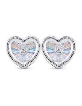 Broqueles de corazón Joyerias Bizzarro de oro blanco 14 K con acabado brillante diamante