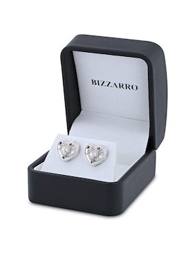 Broqueles de corazón Joyerias Bizzarro de oro blanco 14 K con acabado brillante diamante