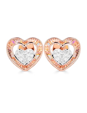 Broqueles de corazón Joyerias Bizzarro de oro rosa 14 K con acabado brillante diamante
