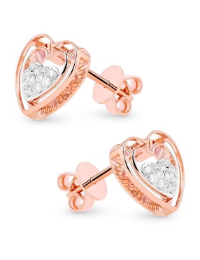 Broqueles de corazón Joyerias Bizzarro de oro rosa 14 K con acabado brillante diamante