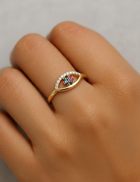 Anillo circular Joyería M De Leon 10 k de oro amarillo zirconia brillante