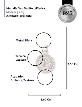 Dije redondo Enjoya San Benito de plata P 925 circonita