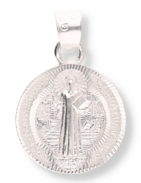 Dije redondo Enjoya San Benito de plata P 925 circonita